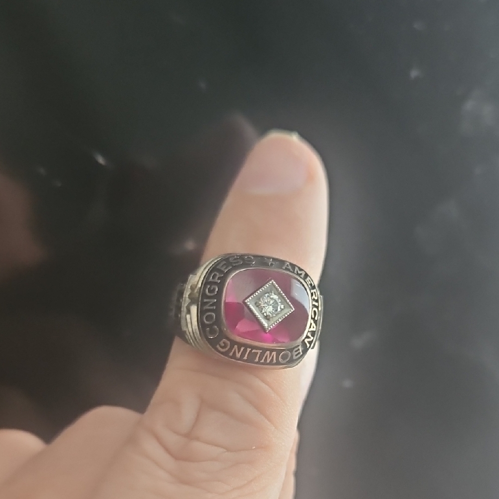 Silver and Pink American Bowling Congress Ring